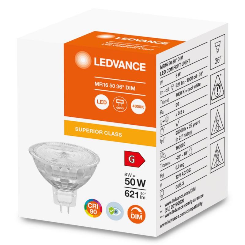 Ledvance GU5.3 Strahler MR16 36° Abstrahlwinkel dimmbar 8W wie 50W neutralweißes Licht 90Ra